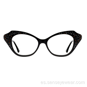 Mujeres Rhinestone Diamond Acetate Marco óptico Gafas